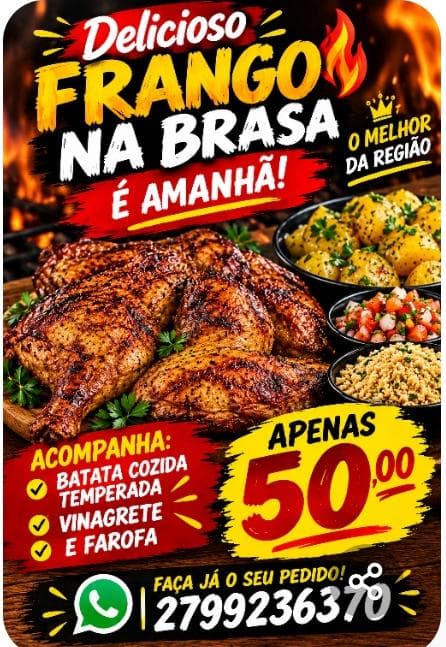 DOMINGO É DIA DE CHURRASCO NO FRANGO NA BRASA! 🔥Chega de ir para o fogão no seu dia de descanso! O Frango na Brasa prep