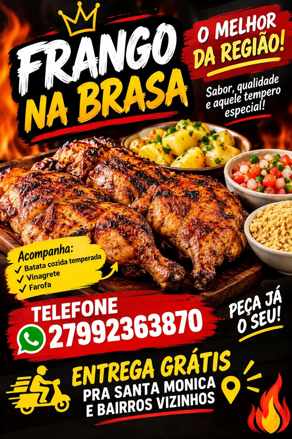 DOMINGO É DIA DE CHURRASCO NO FRANGO NA BRASA! 🔥Chega de ir para o fogão no seu dia de descanso! O Frango na Brasa prep