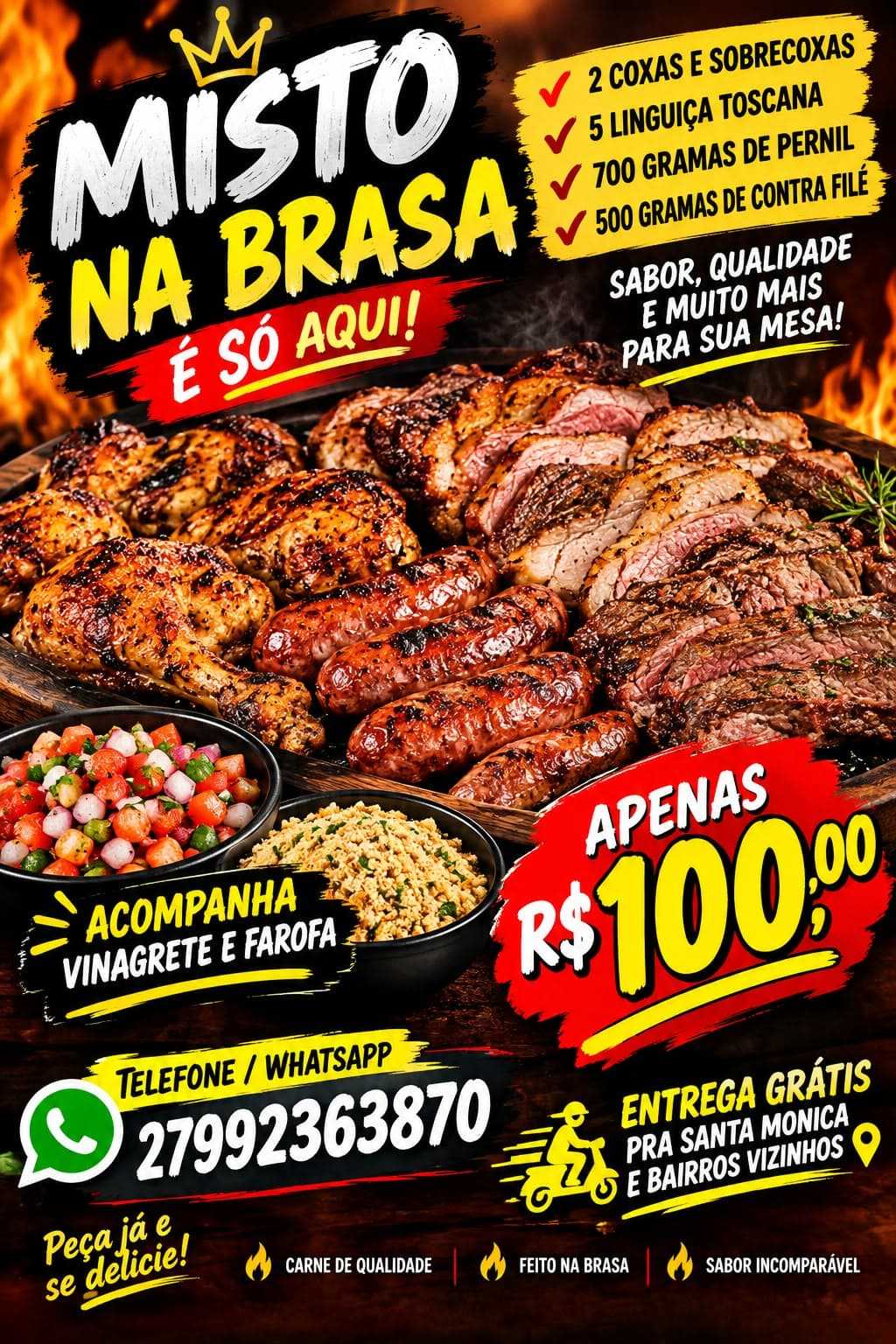 DOMINGO É DIA DE CHURRASCO NO FRANGO NA BRASA! 🔥Chega de ir para o fogão no seu dia de descanso! O Frango na Brasa prep
