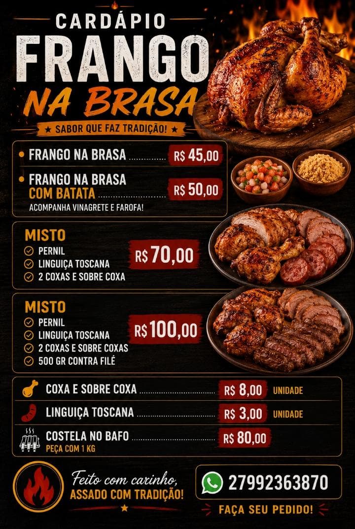 DOMINGO É DIA DE CHURRASCO NO FRANGO NA BRASA! 🔥Chega de ir para o fogão no seu dia de descanso! O Frango na Brasa prep