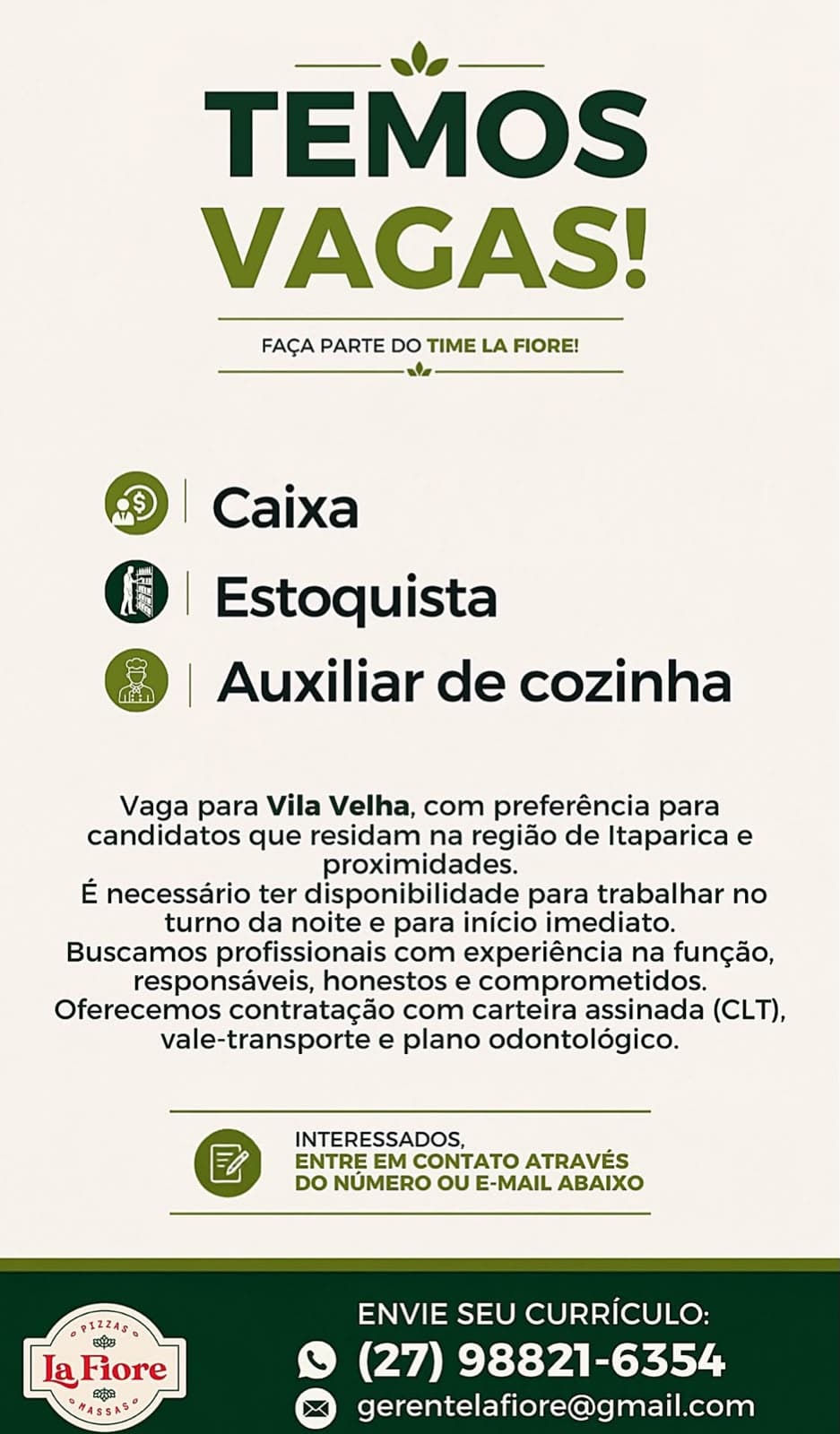 Vagas de empregos disponíveis.