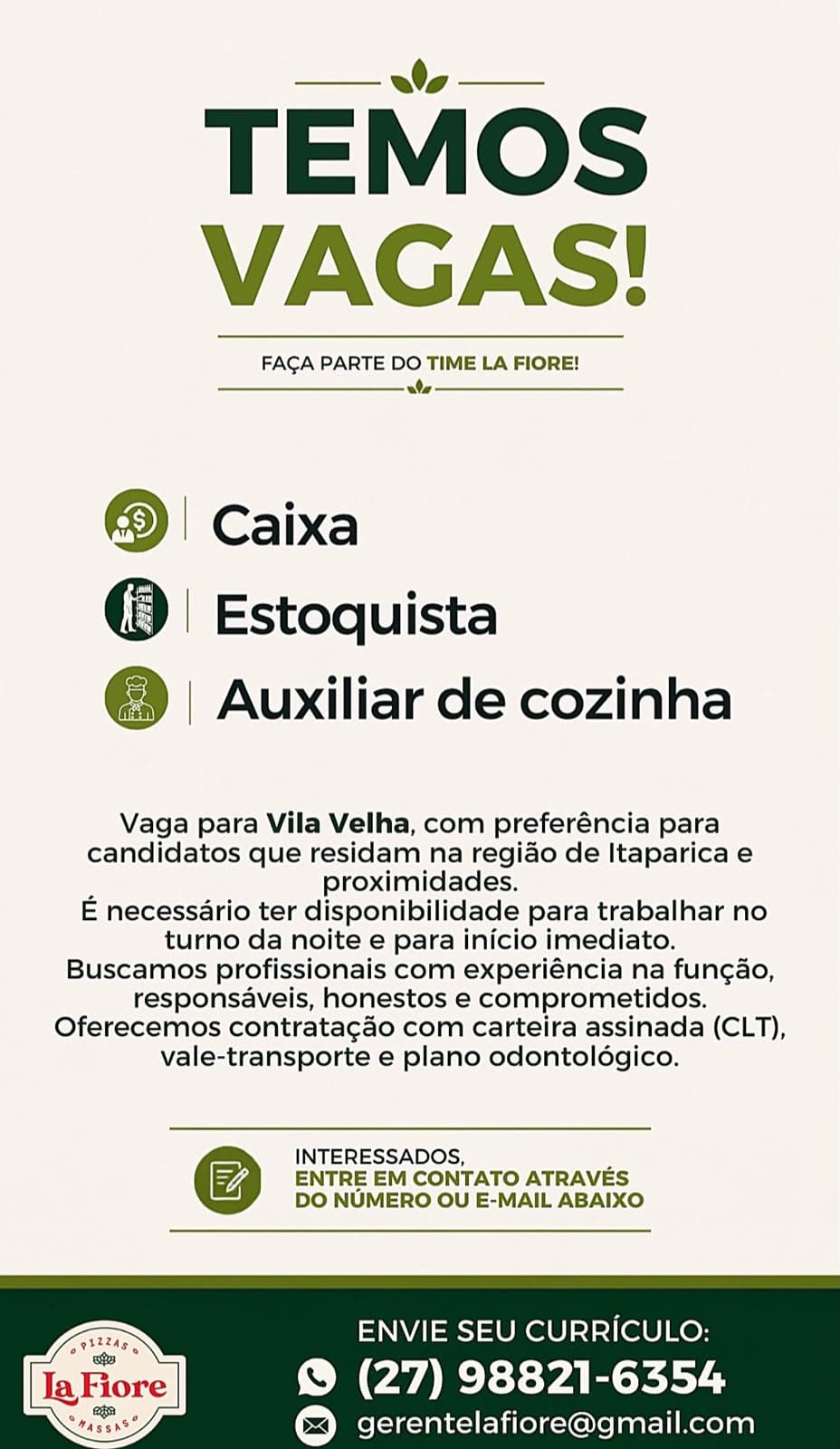 Vagas de empregos disponíveis.