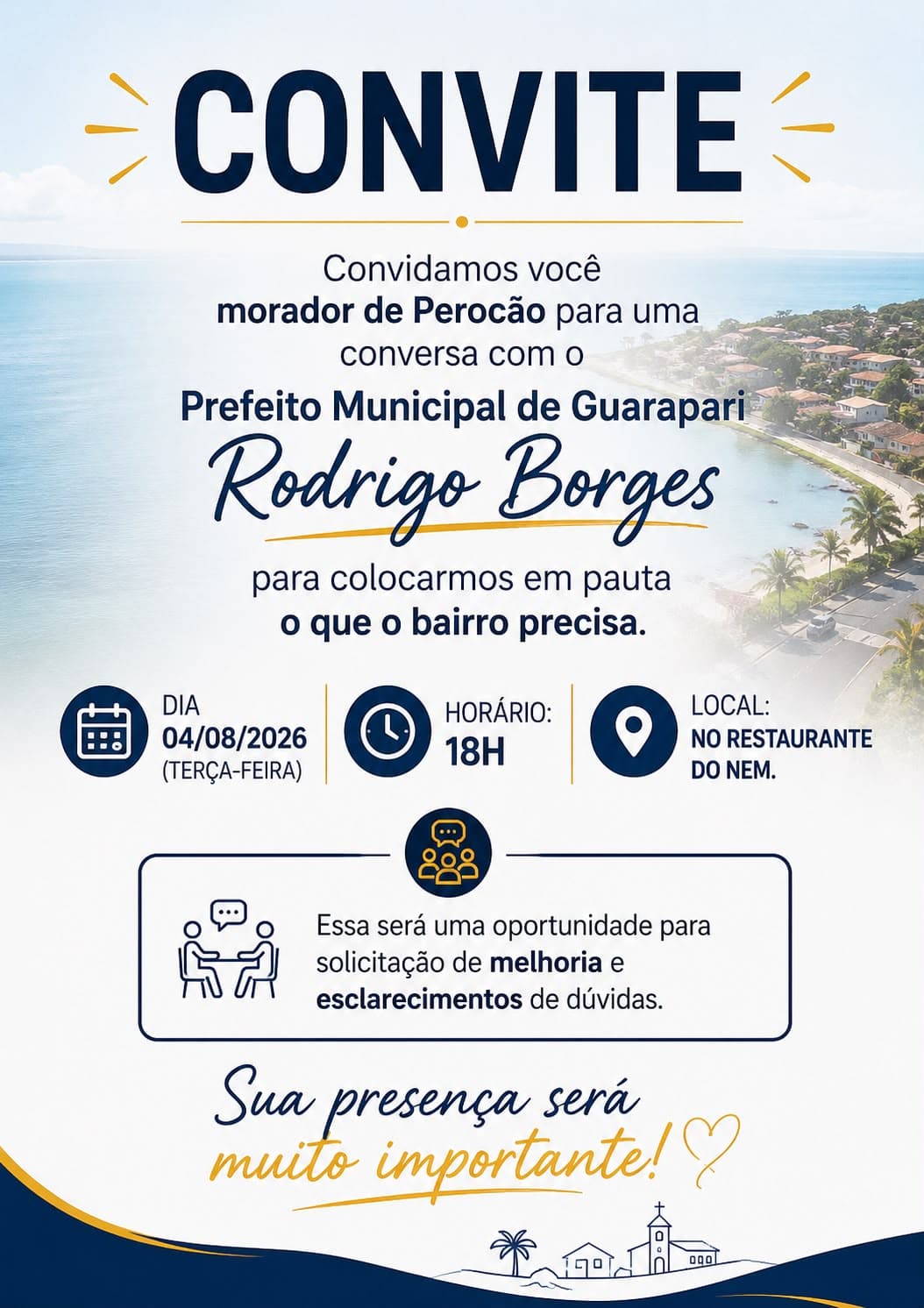 Telão com solicitações do bairro — todos convidados